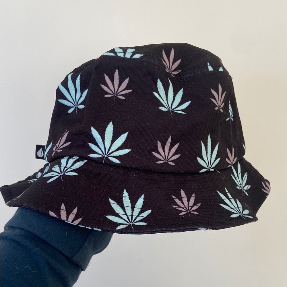 Black Bucket Hat with Weed Leaf Pattern